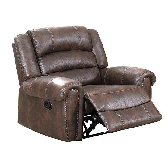 Saltoro Sherpi Nailhead Trim Fabric Upholstered Power Motion Rec